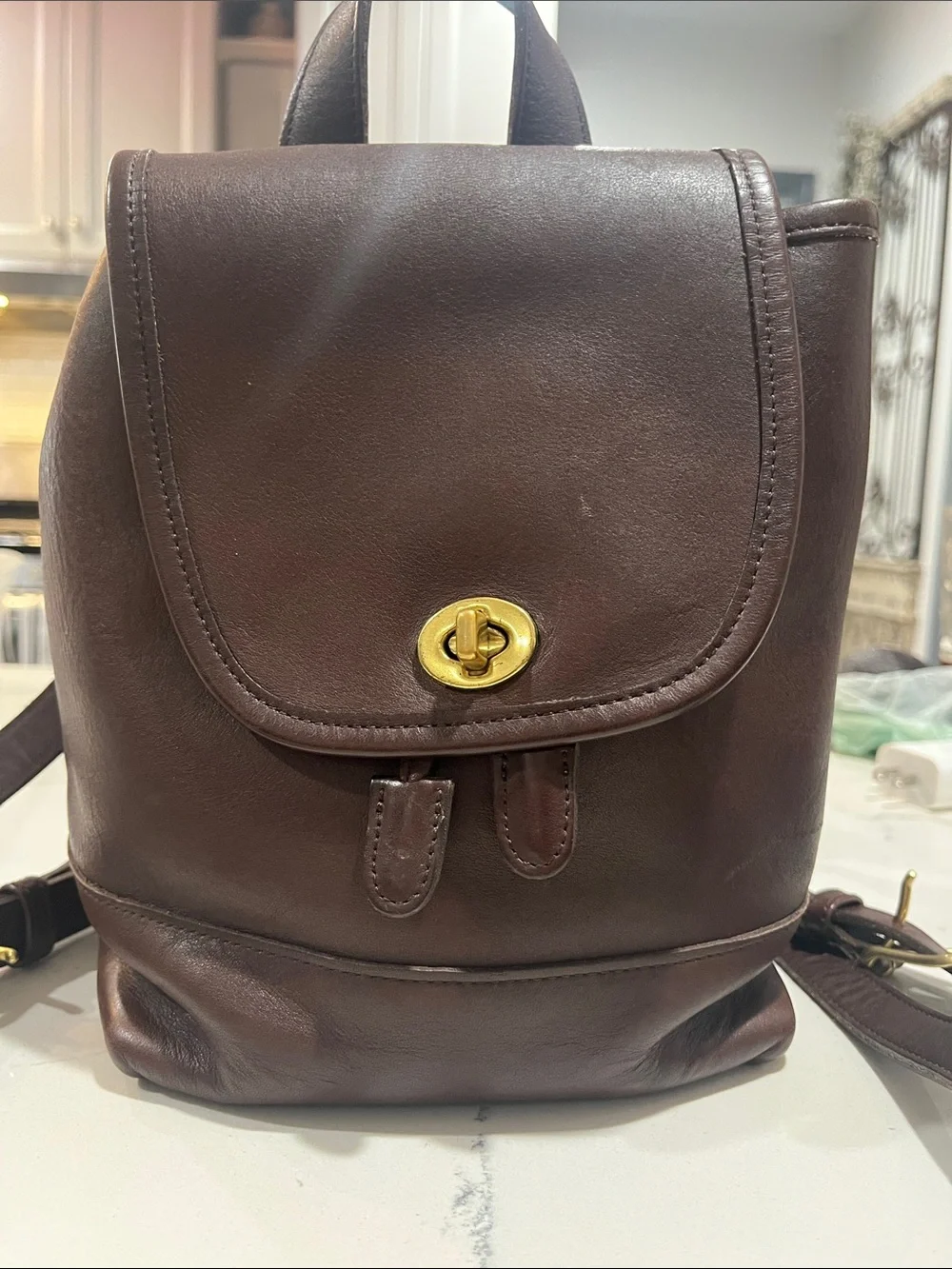 Vintage Coach Brown Leather Bag with Gold Tone Tag